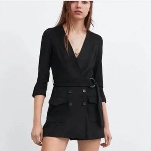 Zara Faux Suede Jumper Tuxedo Dress